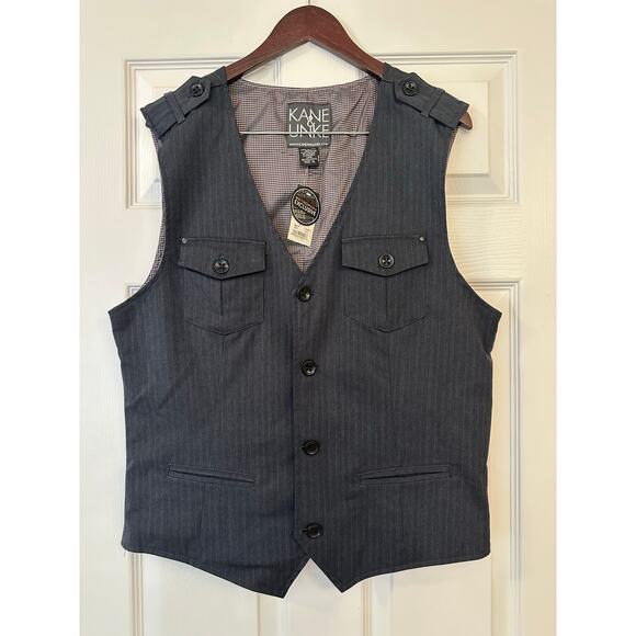 NWT Kane & Unke Men’s Ed-Word Navy Pinstripe Vest Sz XL - Picture 1 of 6